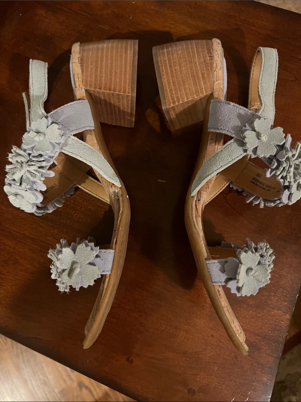 Born Springs Kheli Light Blue Floral Appliqué Suede Block Heel Sandals, NWOB - Picture 3 of 11